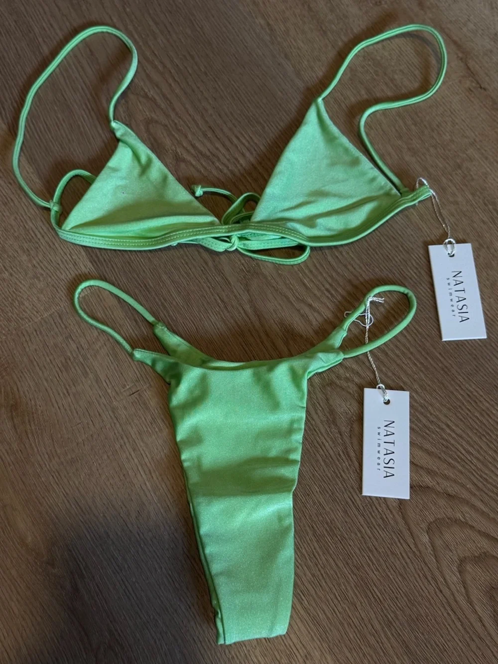 NWT Natasia Swim “LLEO” Lime Green Triangle Bikini Set